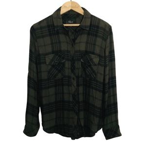 Rails Plaid Button Down Top Size XSmall Green Black Rayon